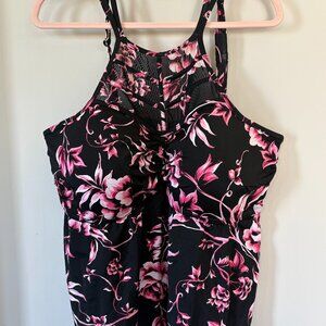 Swimsuits For All Black Pink Floral Tropical Tankini Swim Top Womens Plus 22